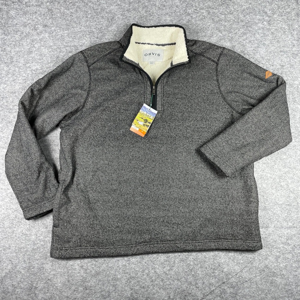 Orvis 1/4 Zip Pullover Mens XXL Grey Sherpa Lined Fleece Sweater 1526440 NEW